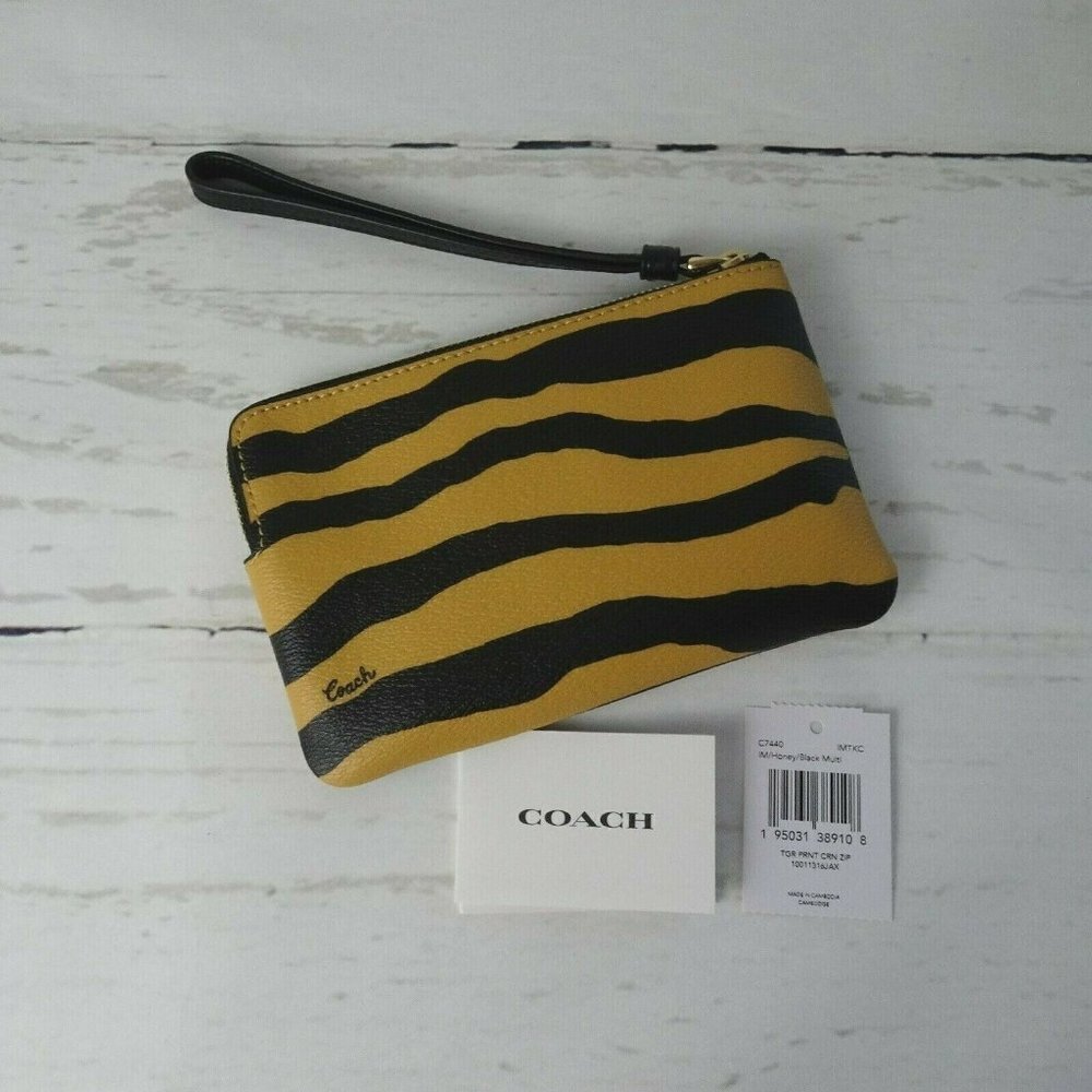 New Coach TIGER Corner Zip Wristlet Wallet Small Bag Coated Canvas Leather Logo - Picture 3 of 12
